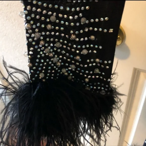 Fashion Nova Plus Size Feather Trim Beaded Sheer Mesh Dress - Picture 5 of 15